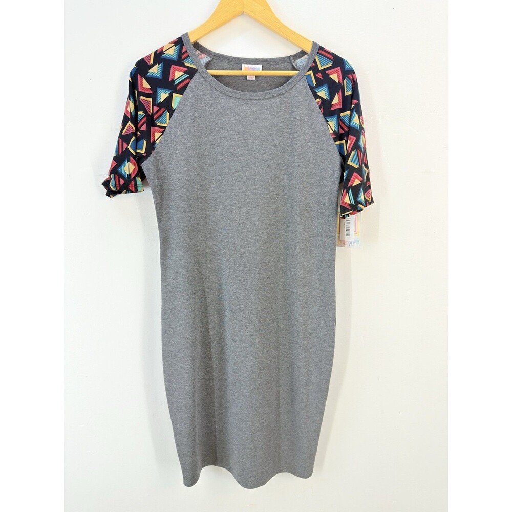 LuLaRoe Julia Dress Bodycon M Gray Blue Stretch Knee Length Comfy Soft - Picture 13 of 14
